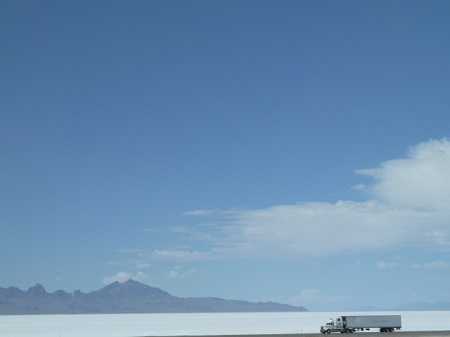 Salt of the Earth-Truck in front of Bonnieville Salt Flats