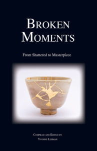 Broken Moments: From Shattered to Masterpiece book cover with a repaired piece of pottery